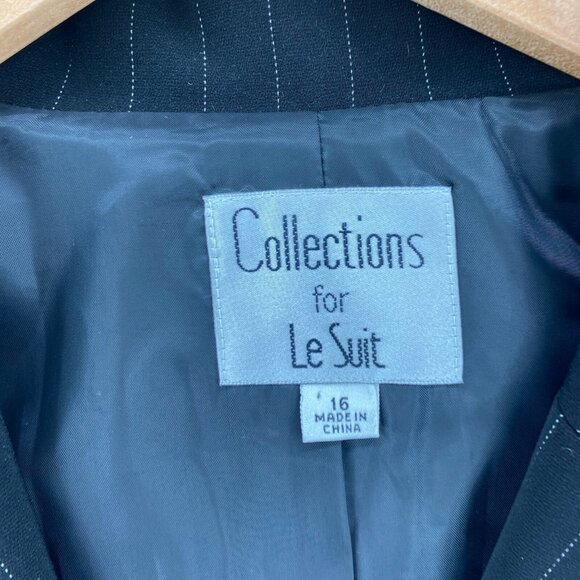 Le Suit Blazer Womens 16 Black Pinstripe Button Up Pockets Office Career Work - Picture 5 of 9